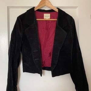 Anthropologie Silence+Noise cropped black cotton velvet jacket. Size M